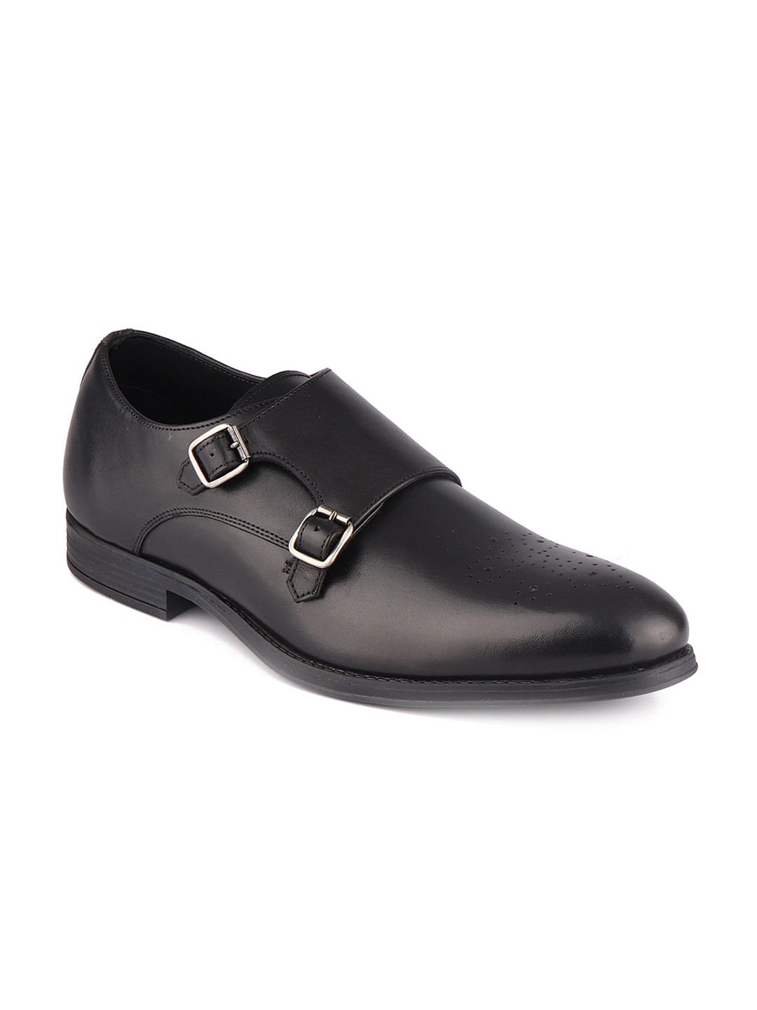 TOP BRASS Men Black Solid Leather Formal Monk  Shoes