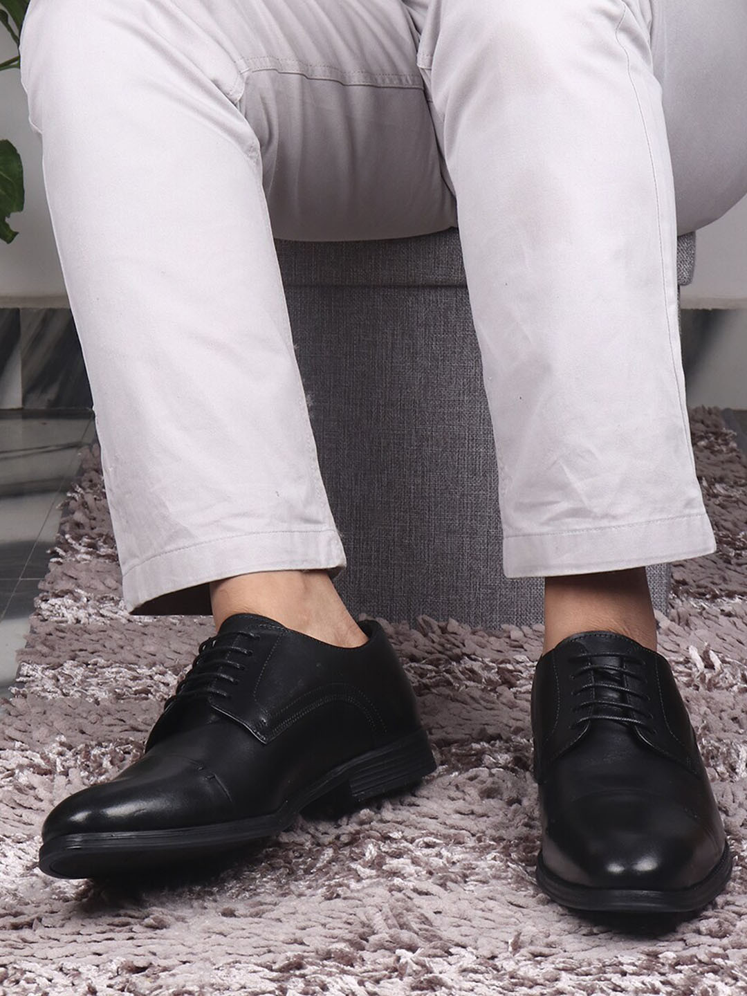 TOP BRASS Men Black Solid Genuine Leather Formal Derbys