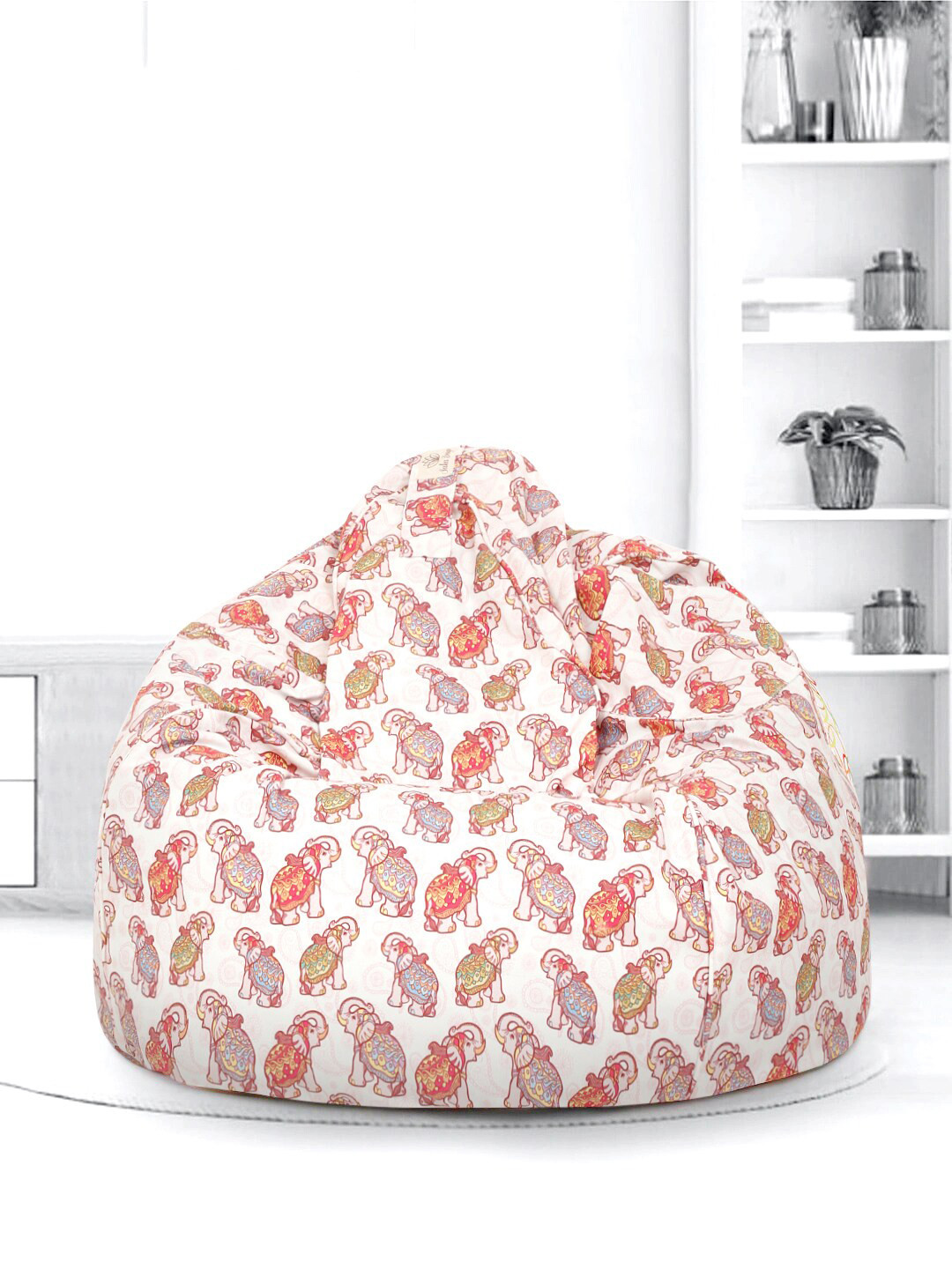 SAKA DESIGNS Red & White  Printed Bean Bag Cover Without Beans