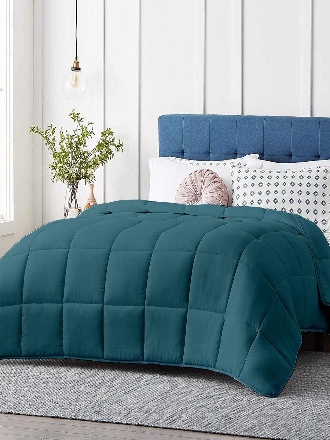 RAZZAI Adults Teal Microfiber Mild Winter 210 GSM Reversible Single Bed Comforter
