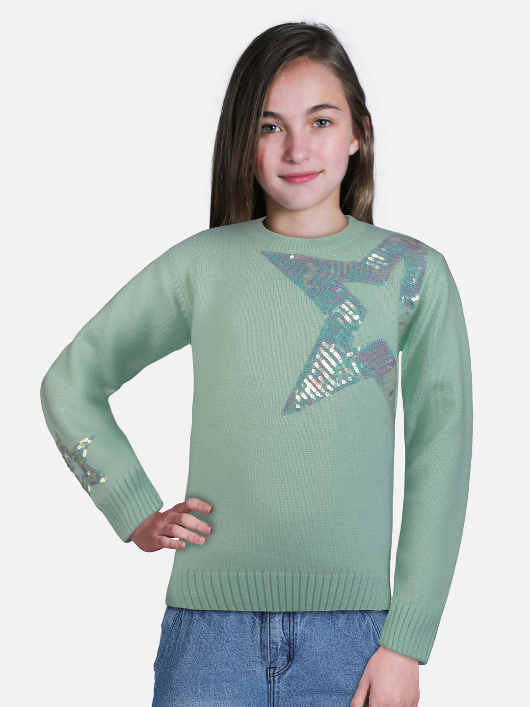 Gini and Jony Girls Sage Green Pullover with Embellished Detail