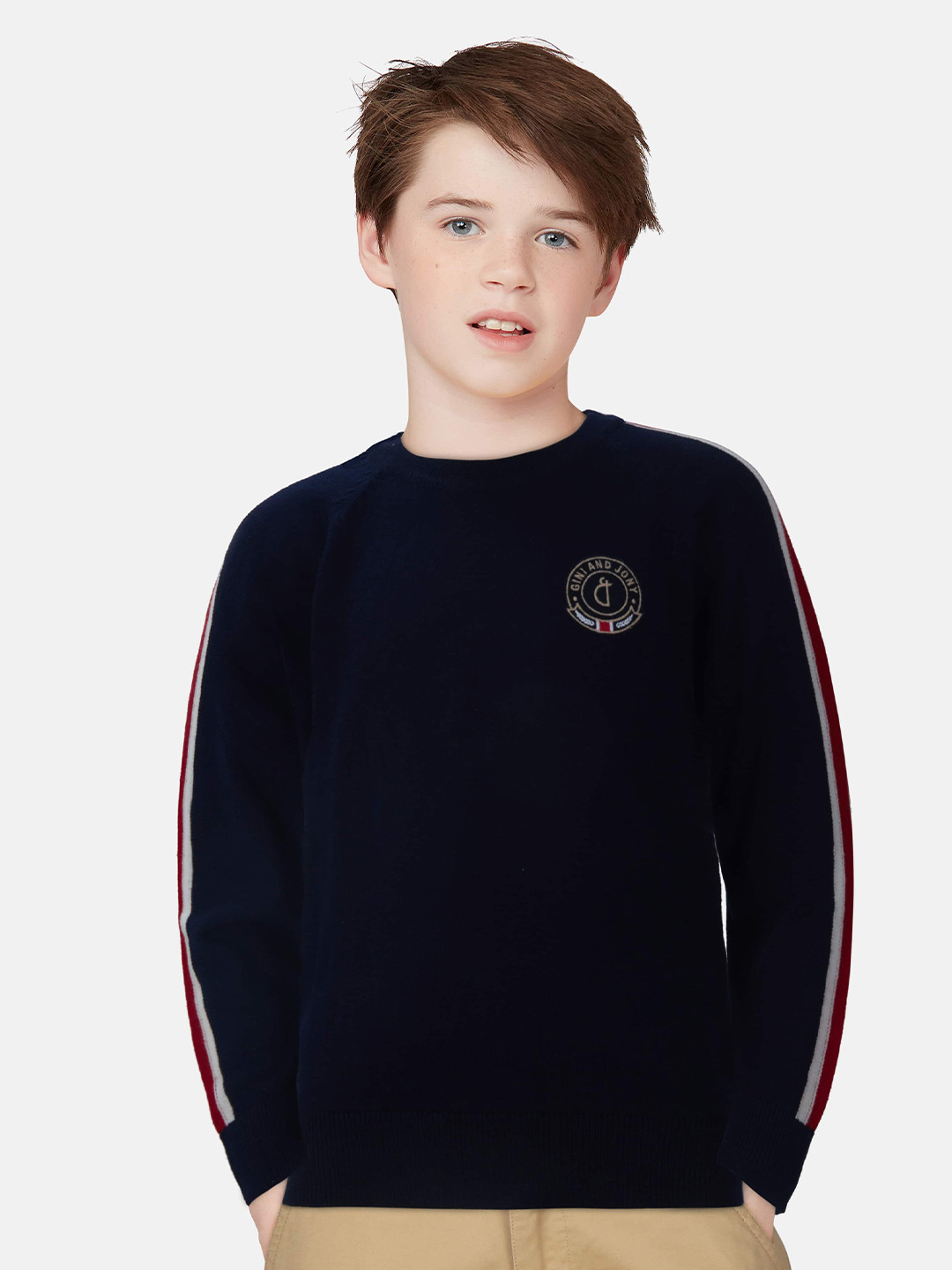Gini and Jony Boys Navy Blue & Red Pullover Sweater