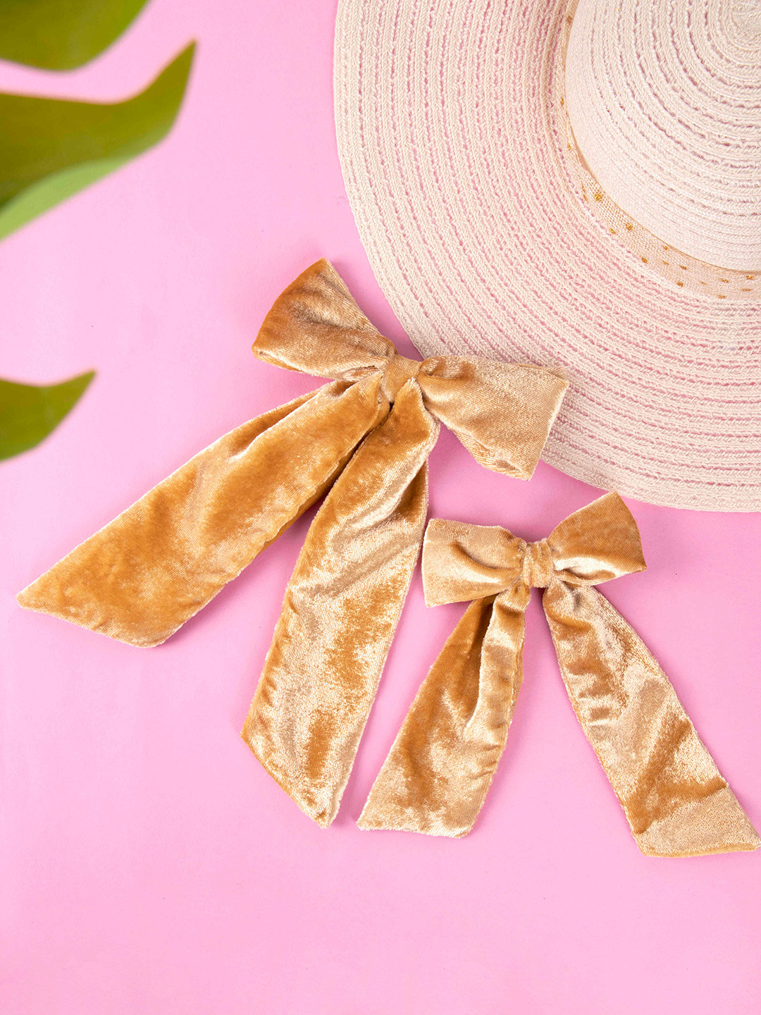 Arendelle Women Pack  of 2 Beige Velvet Large and Small Bow