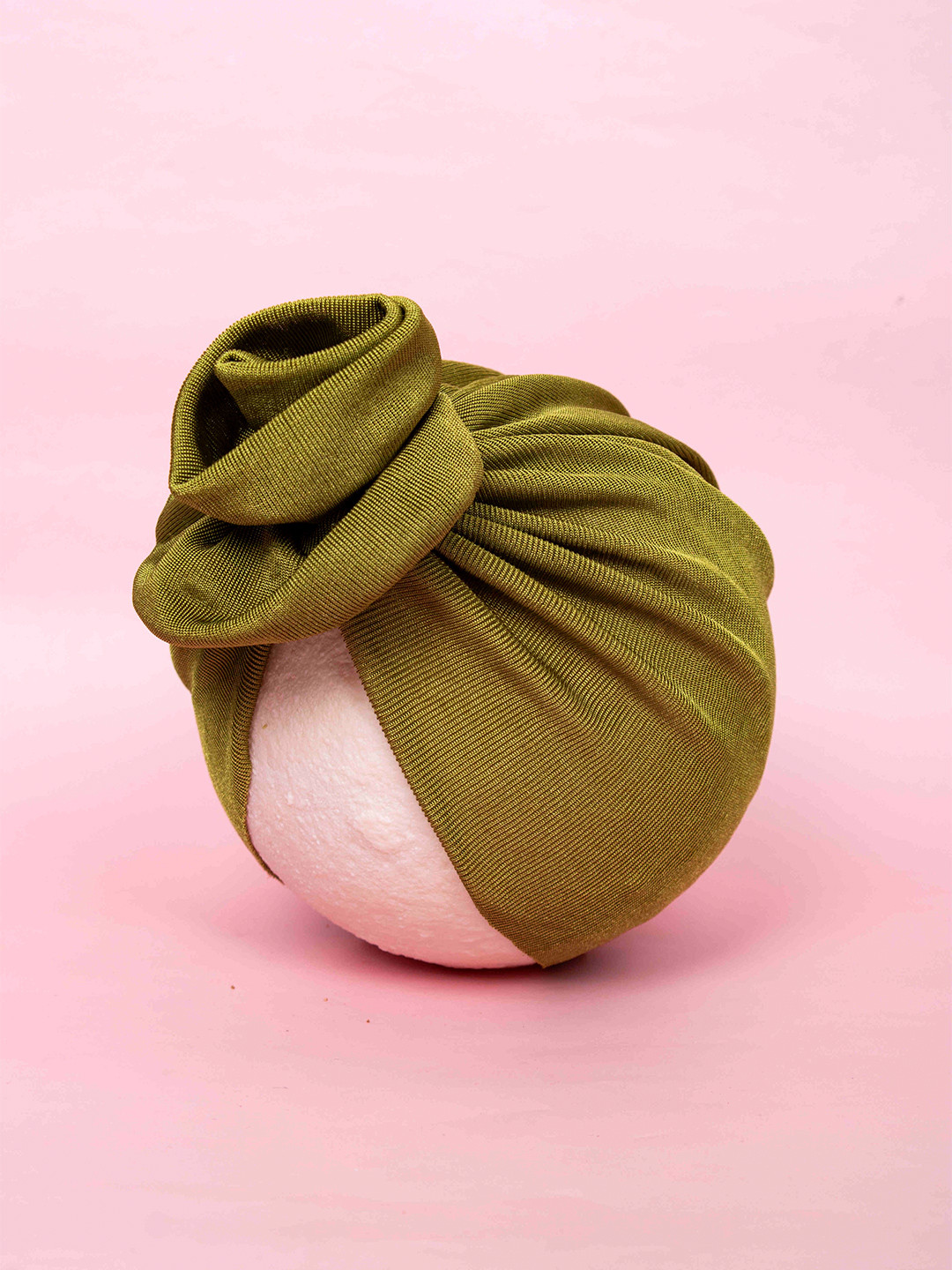 Arendelle Girls Olive Green Solid Hair Turban Cap