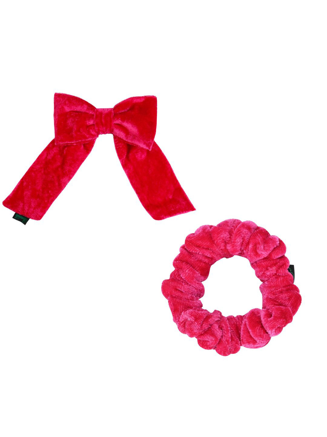 Arendelle Women Pink Pack of 2 Velvet Hair Small Scrunchie and Bow Accessory Set