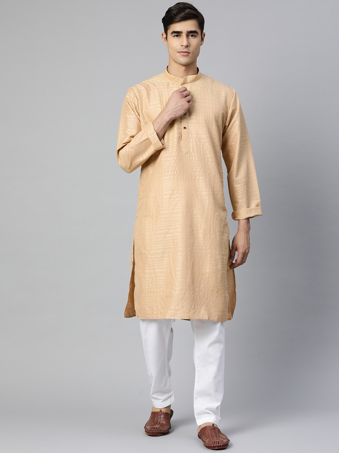 MANQ Men Beige Kurta with Pyjamas