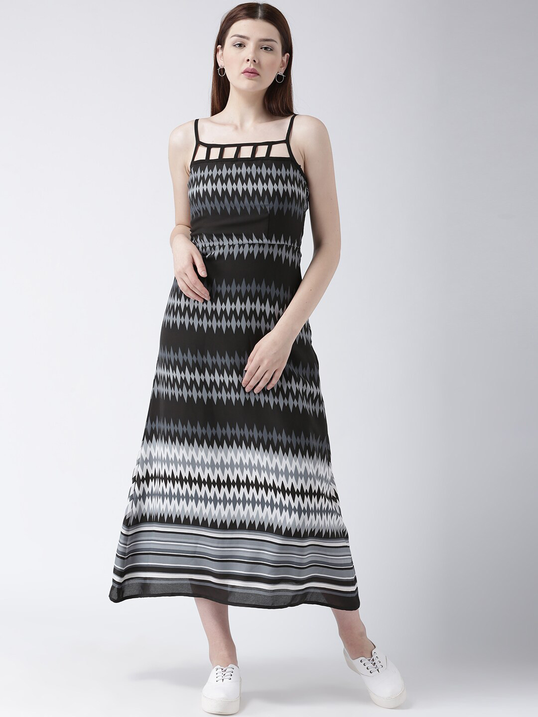 DODO & MOA Black & Grey Geometric Maxi Dress