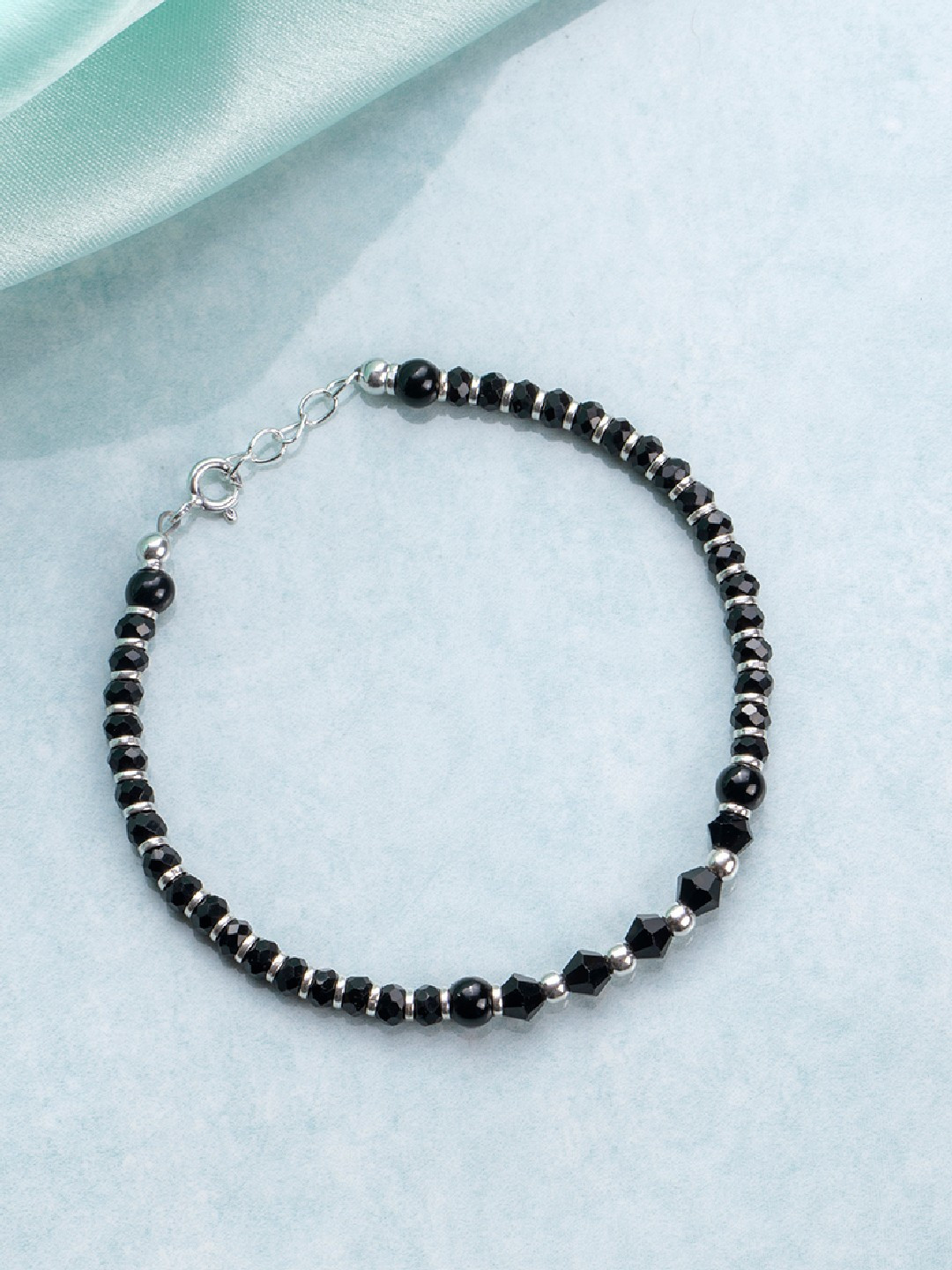 Zavya Women Black & Silver-Toned Sterling Silver Silver-Plated Ring Bracelet