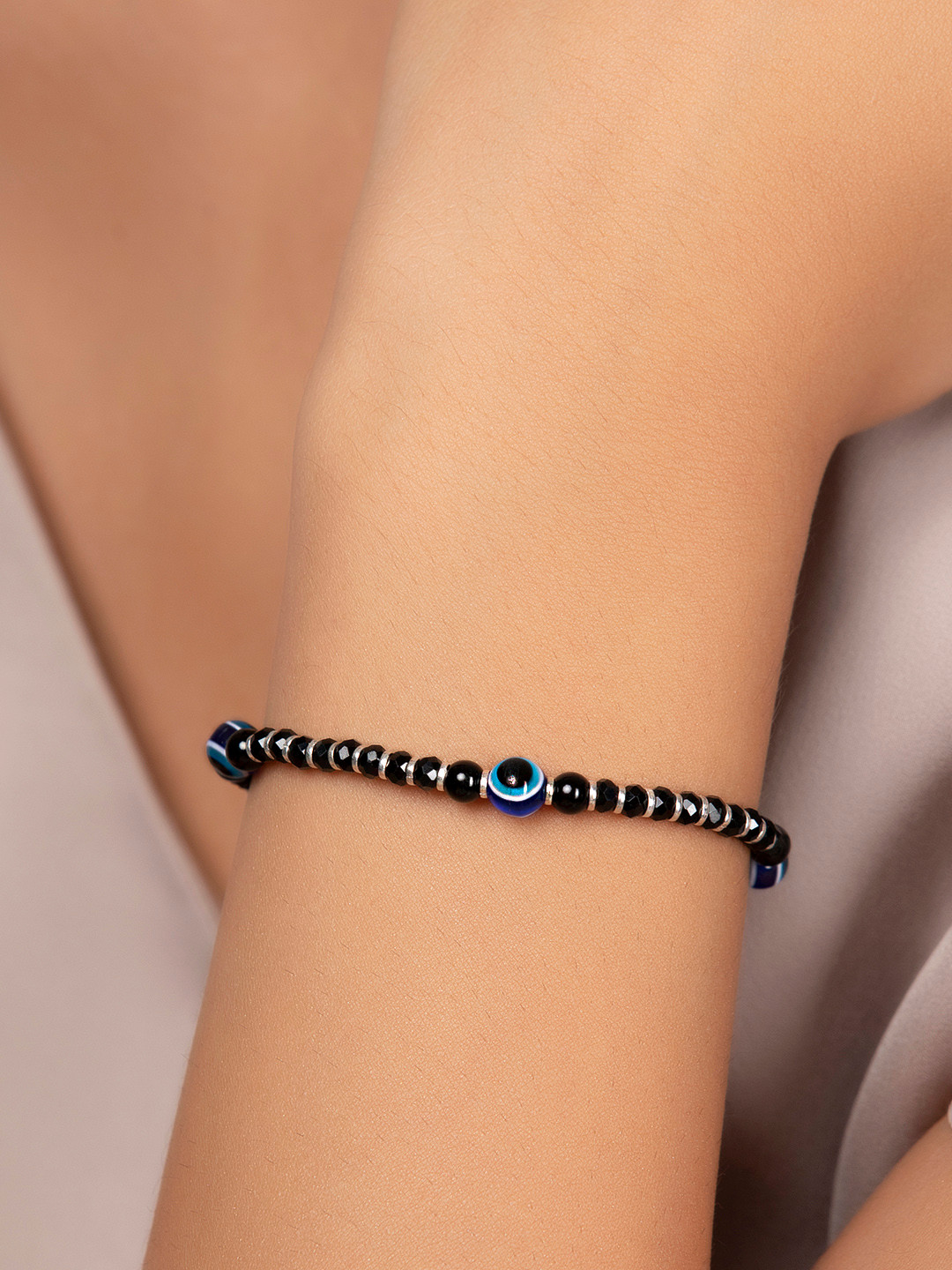 Zavya Women Black & Blue Sterling Silver-Plated Wraparound Bracelet