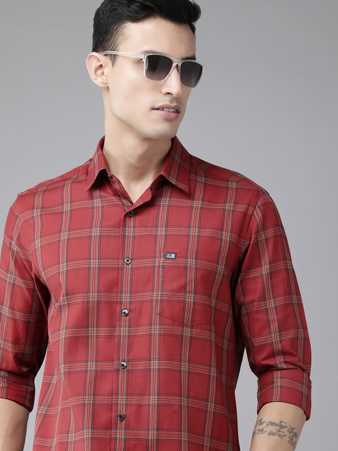 Arrow Sport Men Red Original Slim Fit Tartan Checks Opaque Pure Cotton Casual Shirt