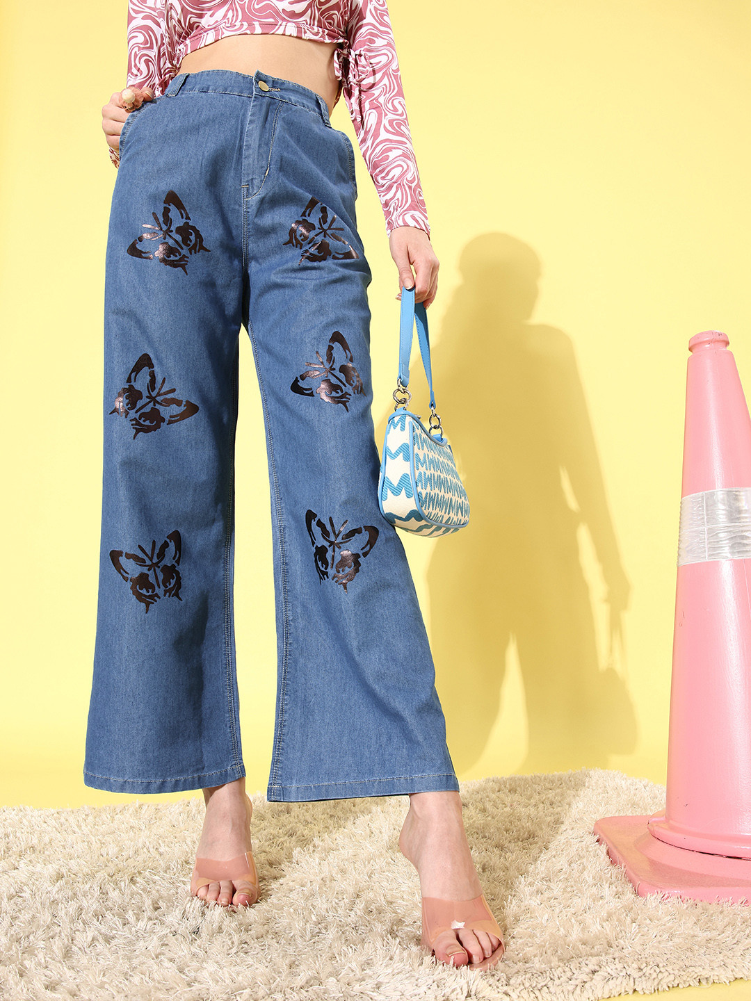 KASSUALLY Women Classy Blue High-Rise Flared Fit Jeans
