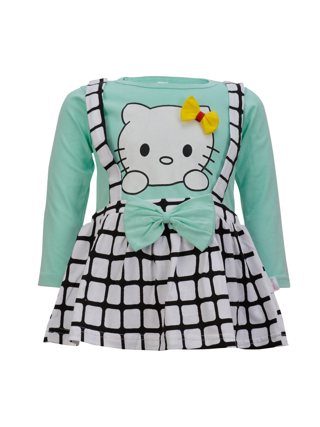 CATCUB Green & White Checked Fit and Flare Dress