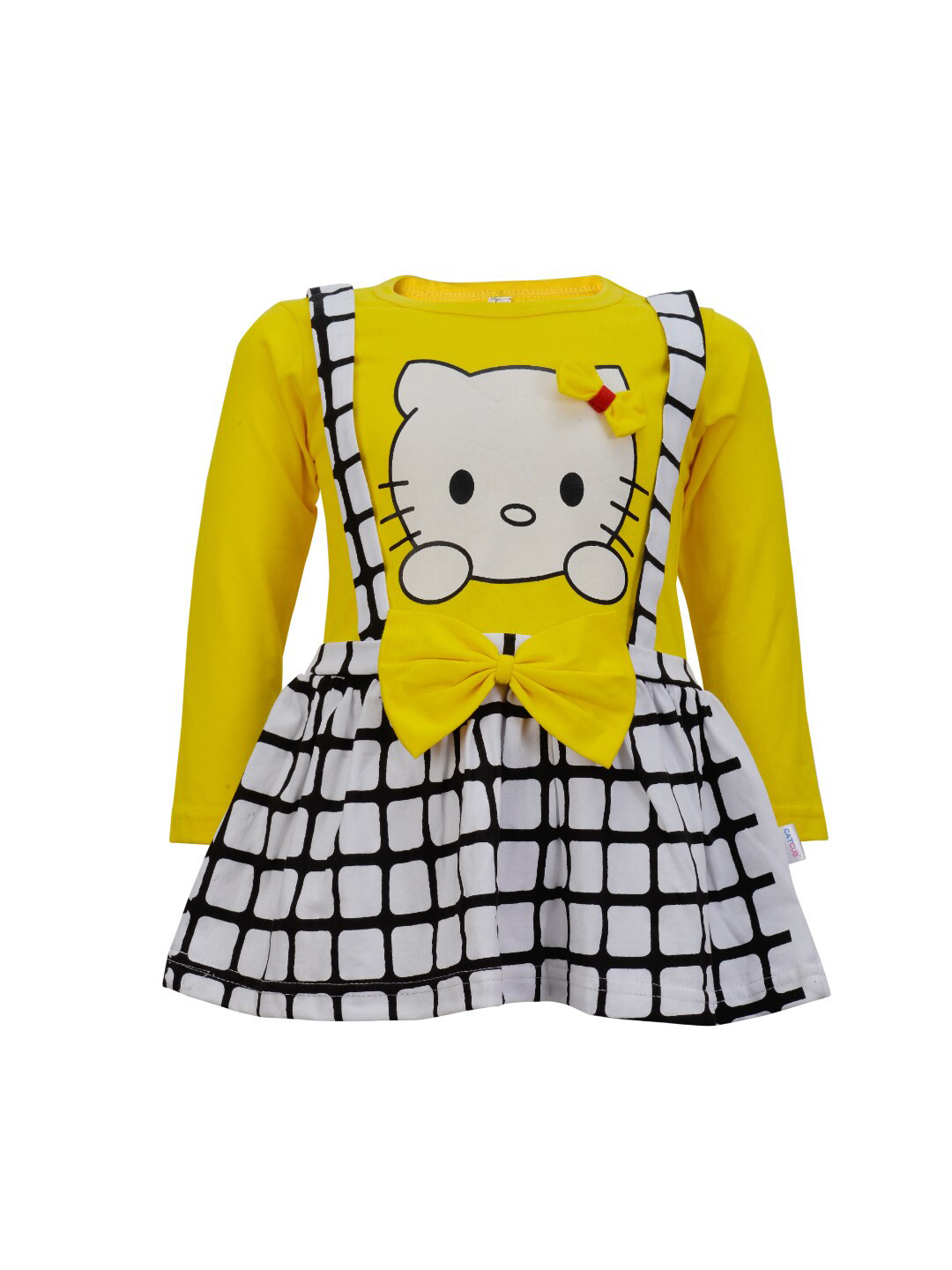 CATCUB Girls Yellow & Black Hello Kitty Printed Dress