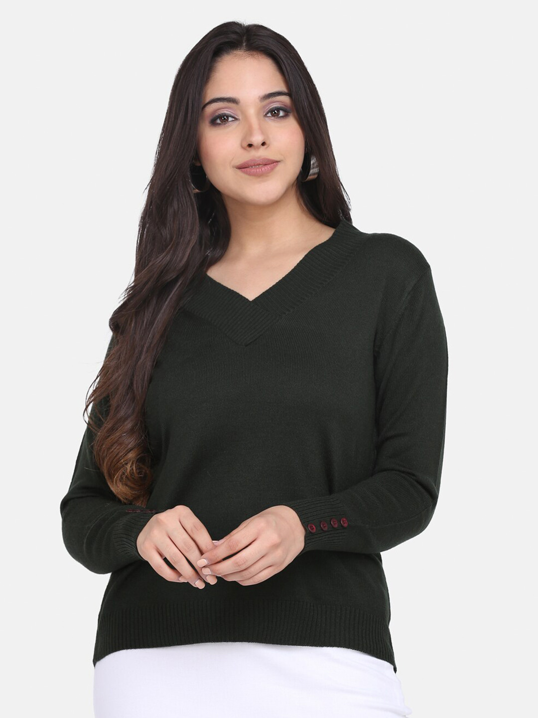 PowerSutra Women Green V neck Pullover