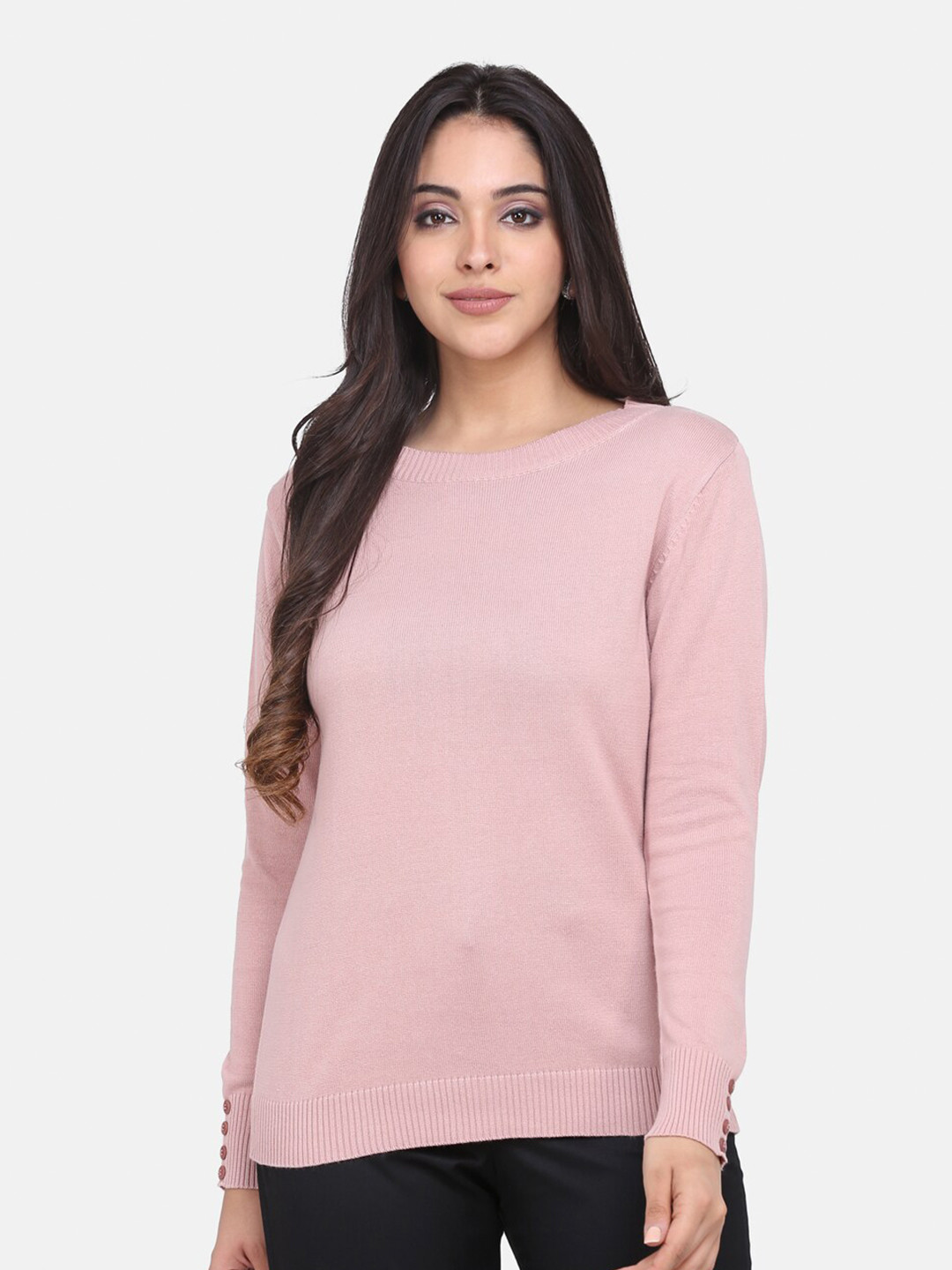 PowerSutra Women Pink Solid Full Sleeve Cotton Pullover
