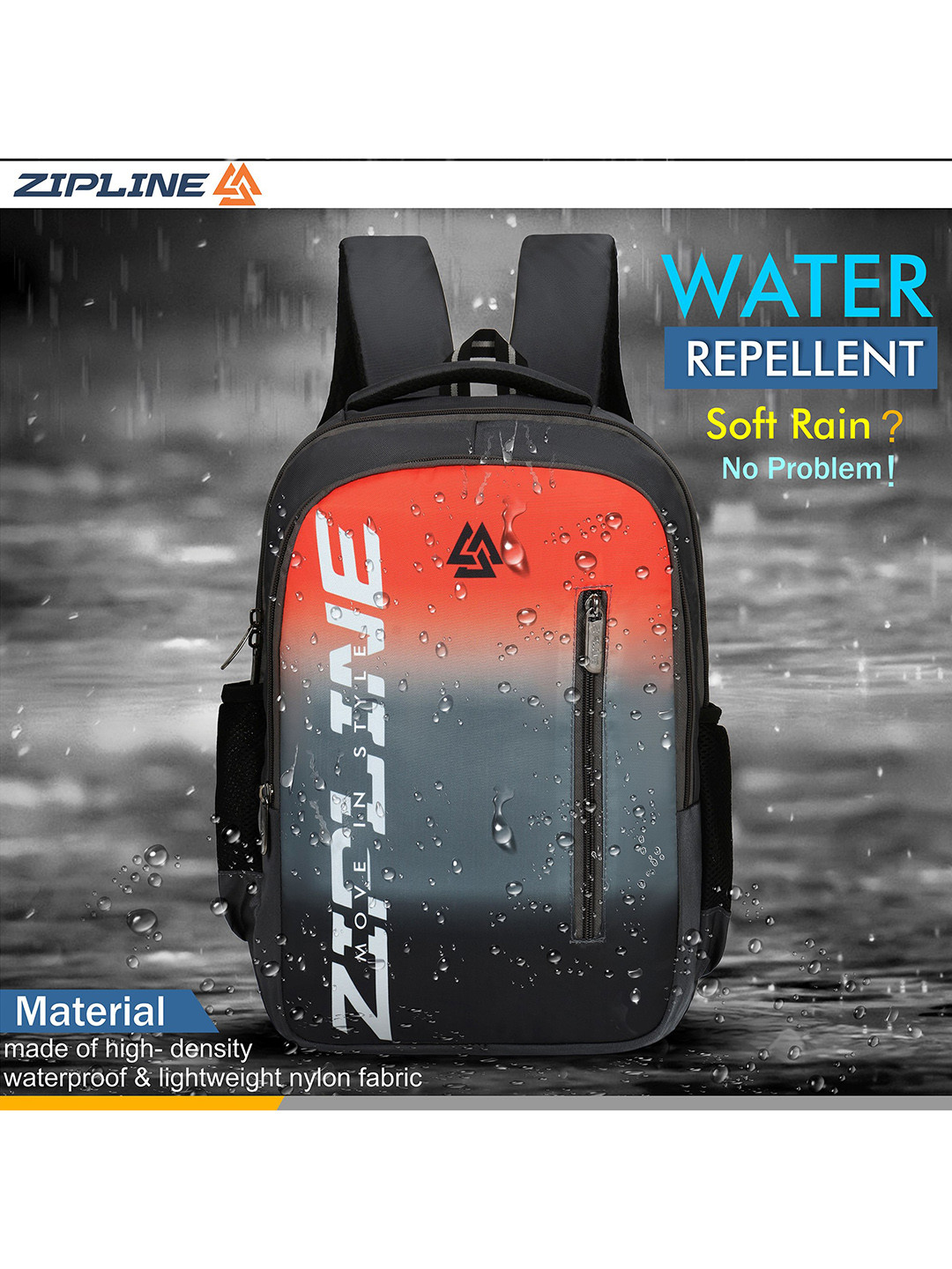 ZIPLINE Unisex Grey & Red Backpack