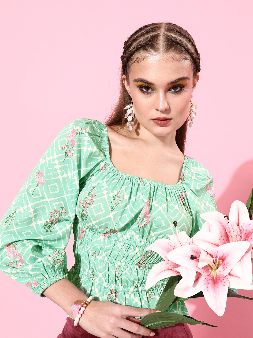 Style Quotient Green Floral Once Upon a Sleeve Top