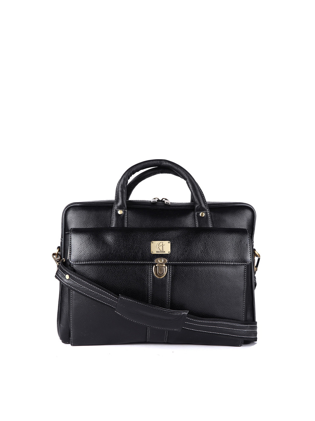 HiLEDER Women Black Leather 15 inch Laptop Bag