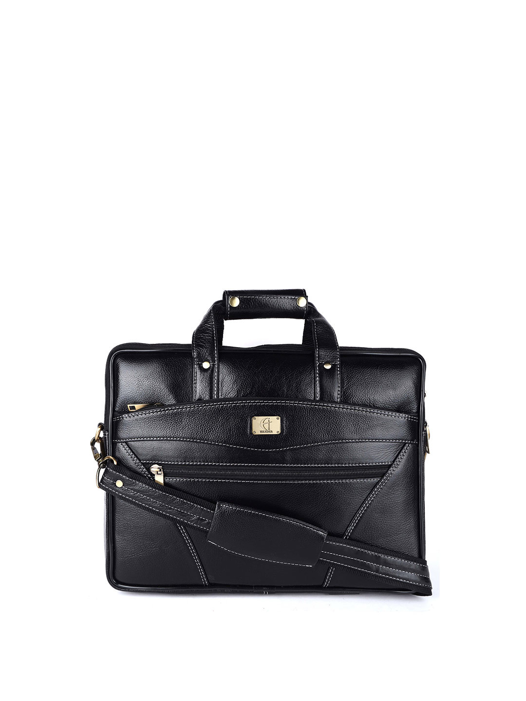 HiLEDER Women Black Leather 15 inch Laptop Bag