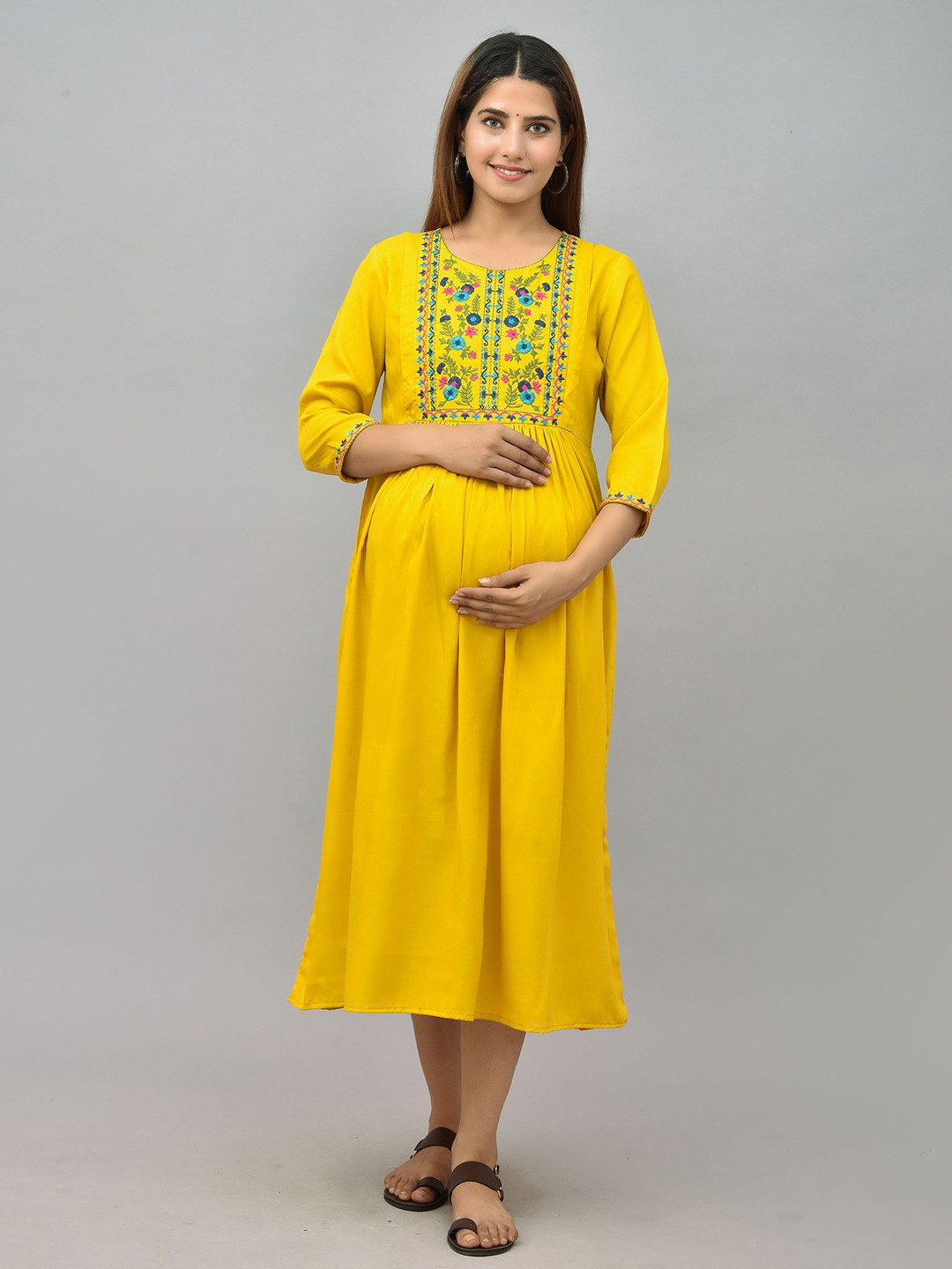 KALINI Women Yellow Maternity Midi Dress