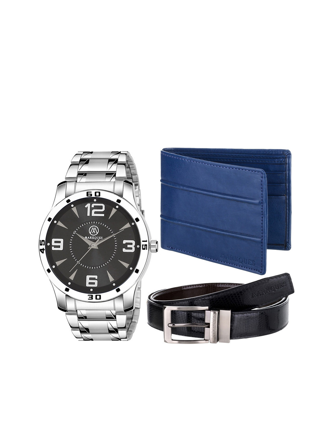 MARKQUES Men Solid Metal & Leather Accessory Gift Set