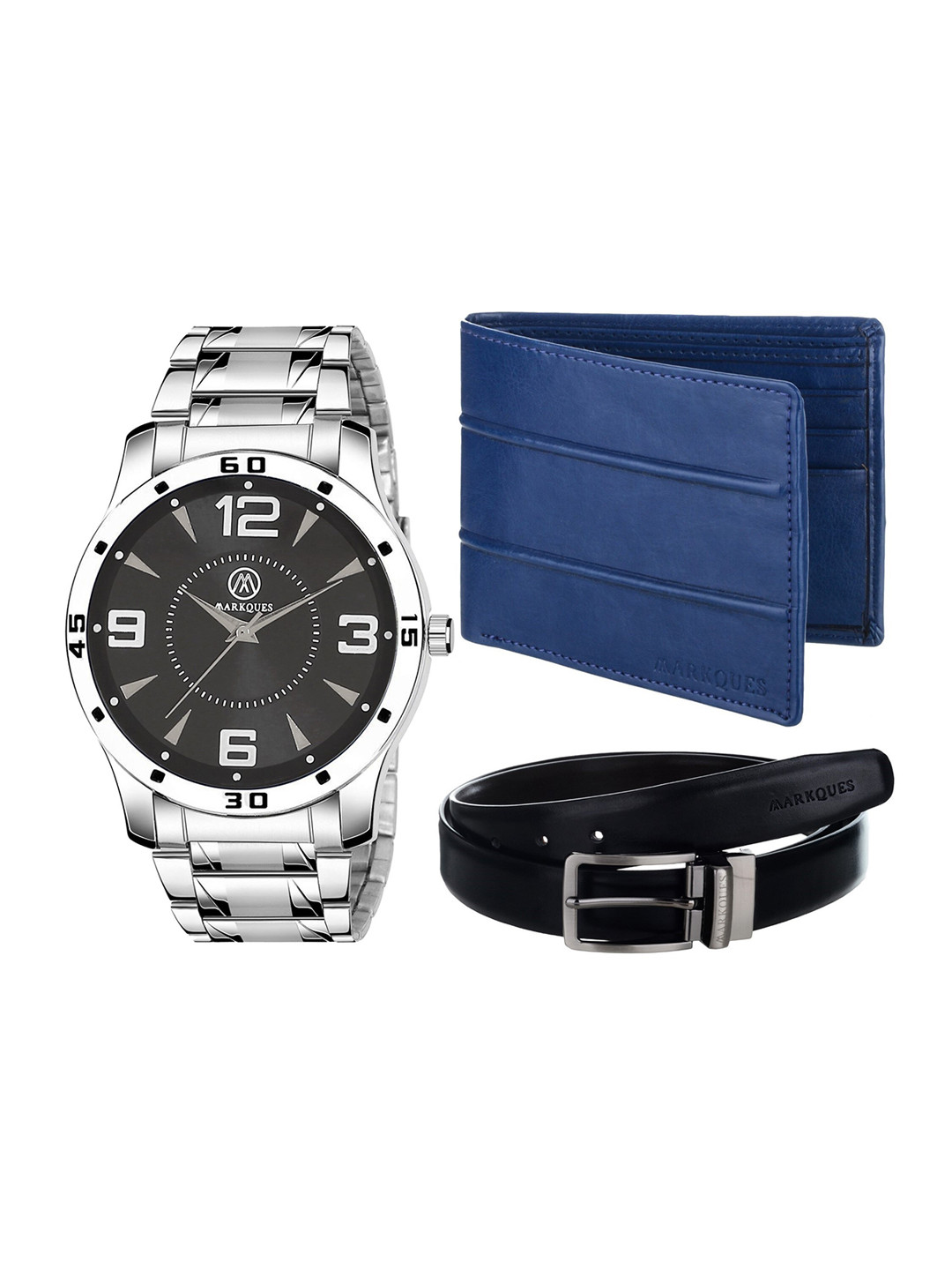 MARKQUES Men Multi Solid Metal & Leather  Accessory Gift Set