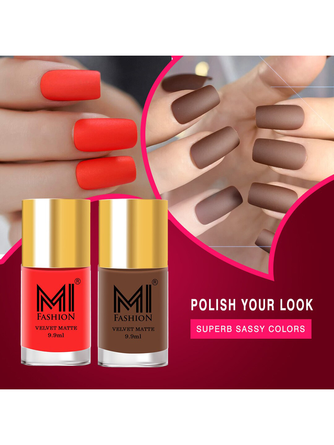 MI FASHION Set Of 2 Unique Soft Matte Nail Polish - Nude,Orange - 9.9 ml