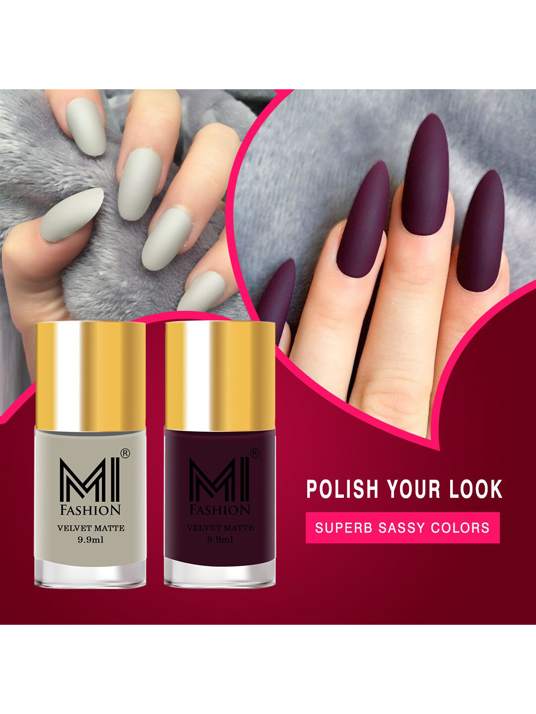 MI FASHION Set of 2 Velvet Matte Long Lasting Nail Polish 9.9 ml Each - Shades 37 & 46