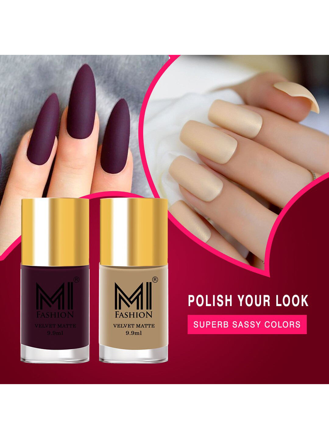 MI FASHION Set of 2 Velvet Matte Long Lasting Nail Polish 9.9 ml Each - Shades 37 & 32