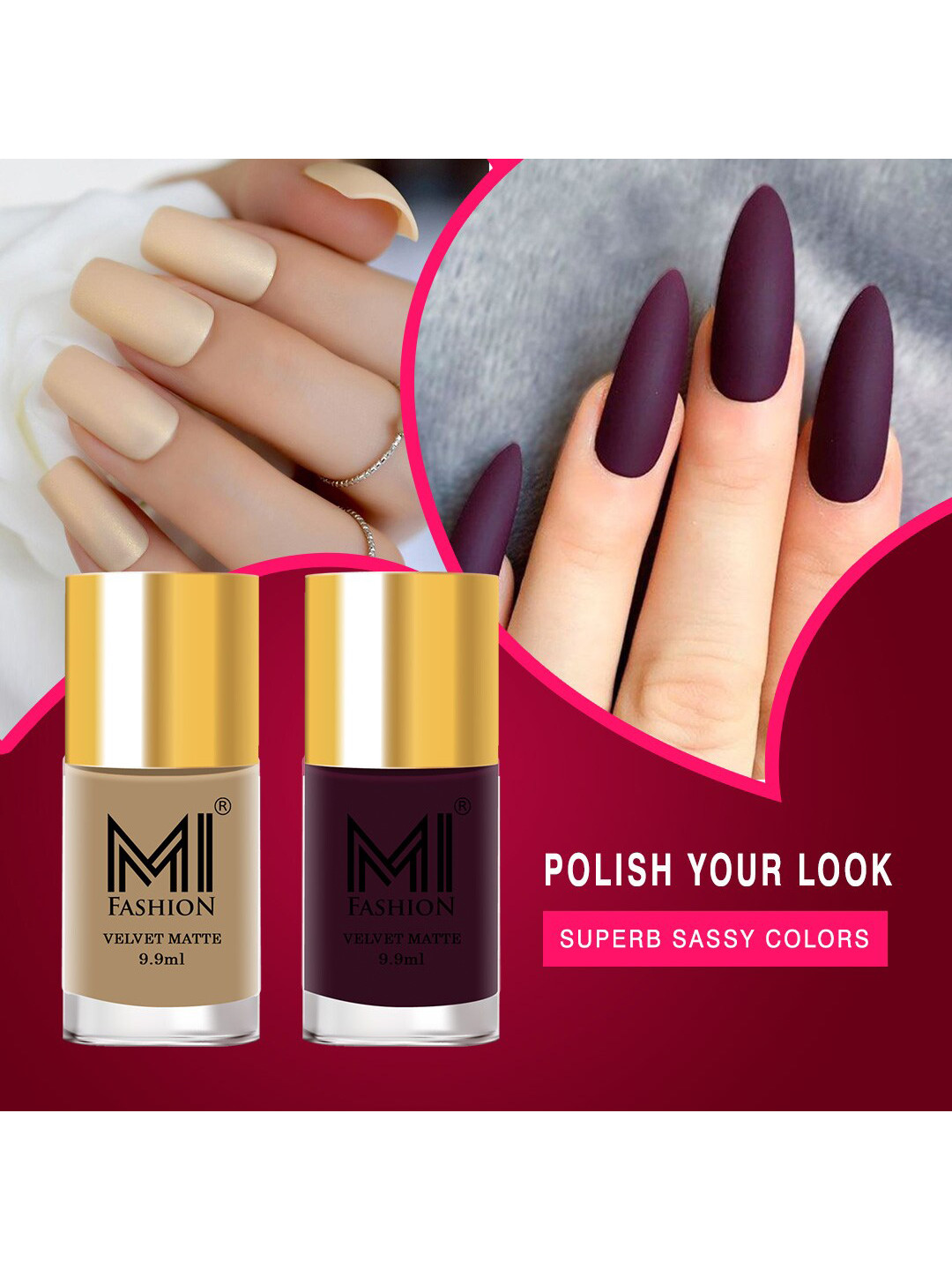 MI FASHION Set Of 2 Unique Soft Matte Nail Polish - Nude,Wine - 9.9 ml
