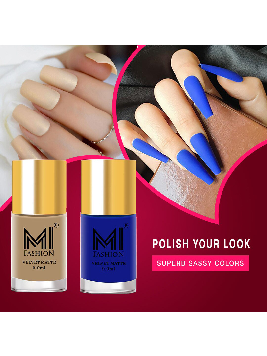 MI FASHION Set of 2 Velvet Matte Long Lasting Nail Polish 9.9 ml Each - Shades 19 & 32