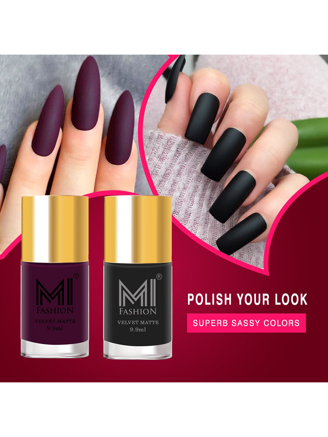 MI FASHION Set of 2 Velvet Matte Long Lasting Nail Polish 9.9 ml Each - Shades 05 & 29