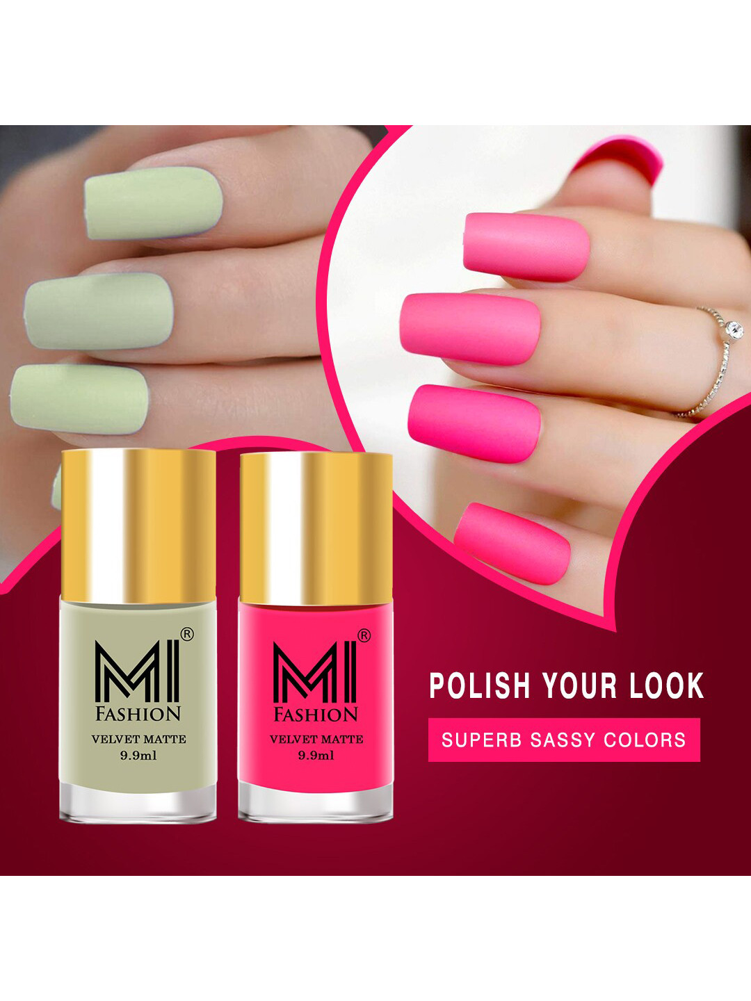 MI FASHION Set of 2 Velvet Matte Long Lasting Nail Polish 9.9 ml Each - Shades 13 & 40