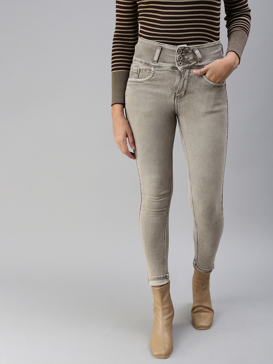 SHOWOFF Women Brown Skinny Fit High-Rise Stretchable Jeans