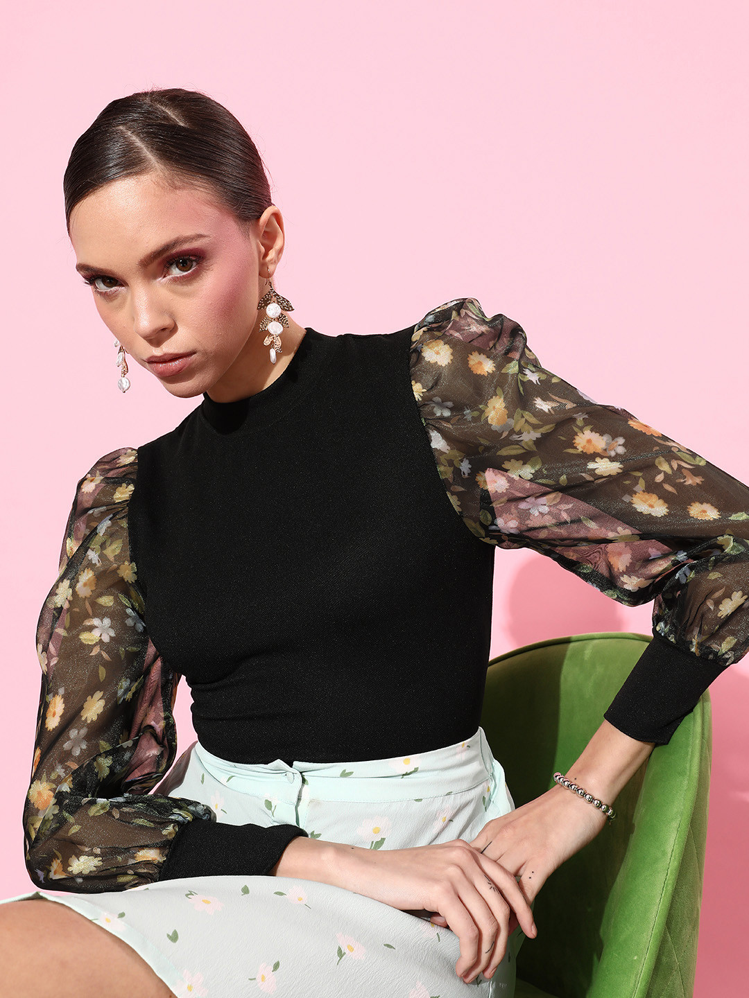 Style Quotient Classy Black Floral Once Upon a Sleeve Top