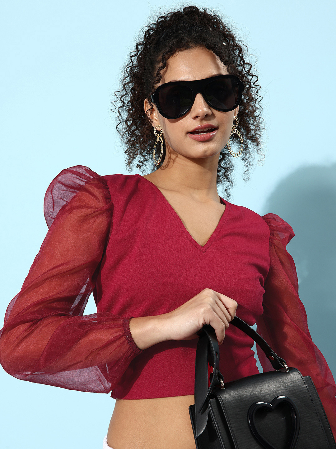 Style Quotient Maroon Solid Once Upon a Sleeve Top