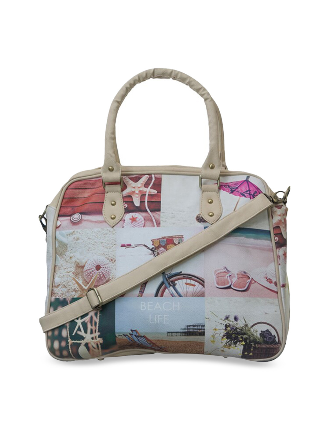 BandBox Women White Printed PU Bowling Handheld Bag