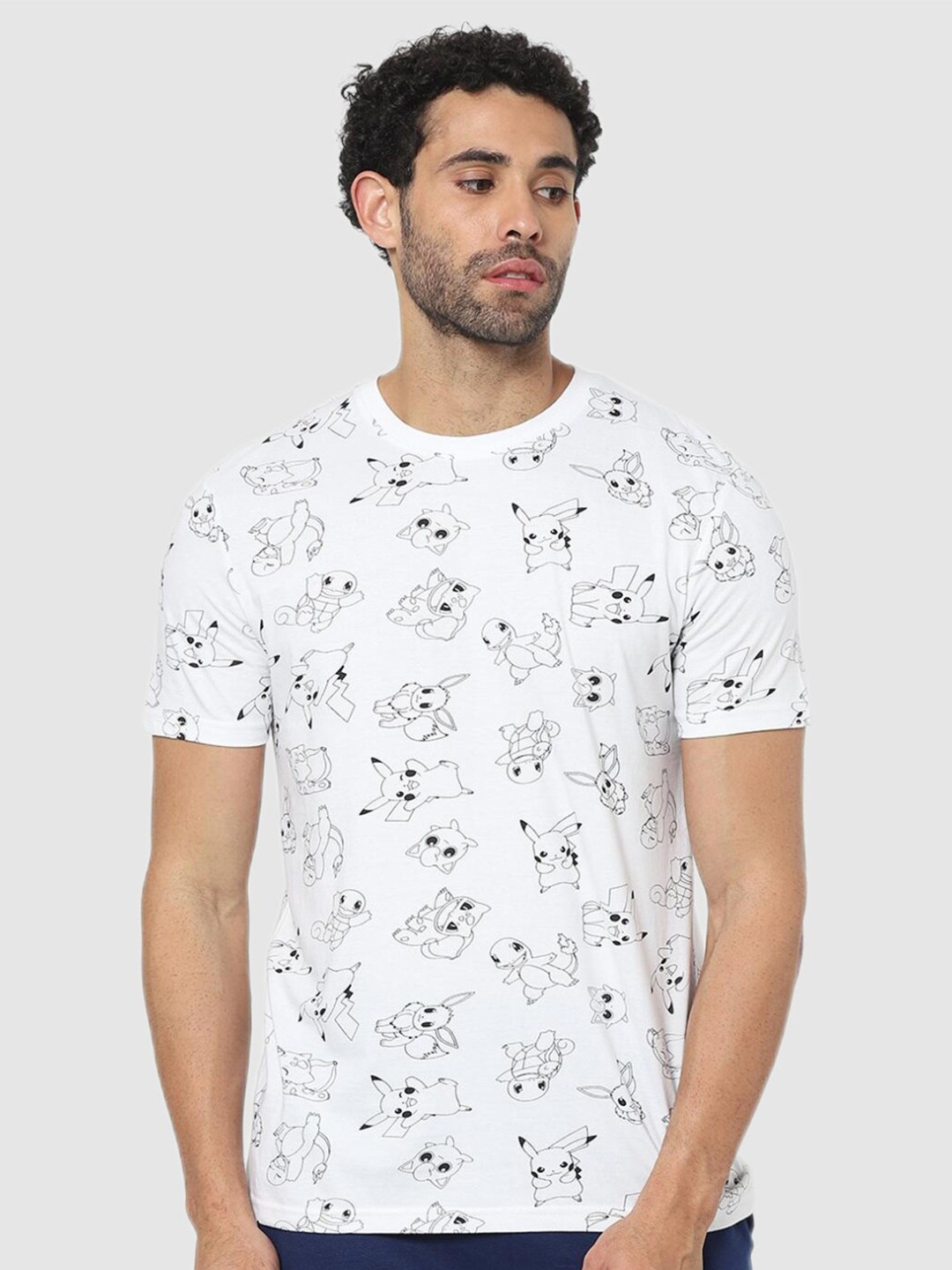 Celio Men Pokemon White Printed T-shirt