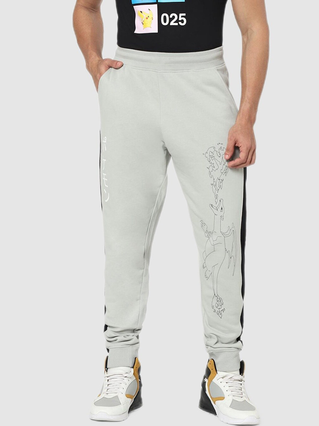 Celio Men Pokemon Grey Animal Printed Classic Joggers Trousers