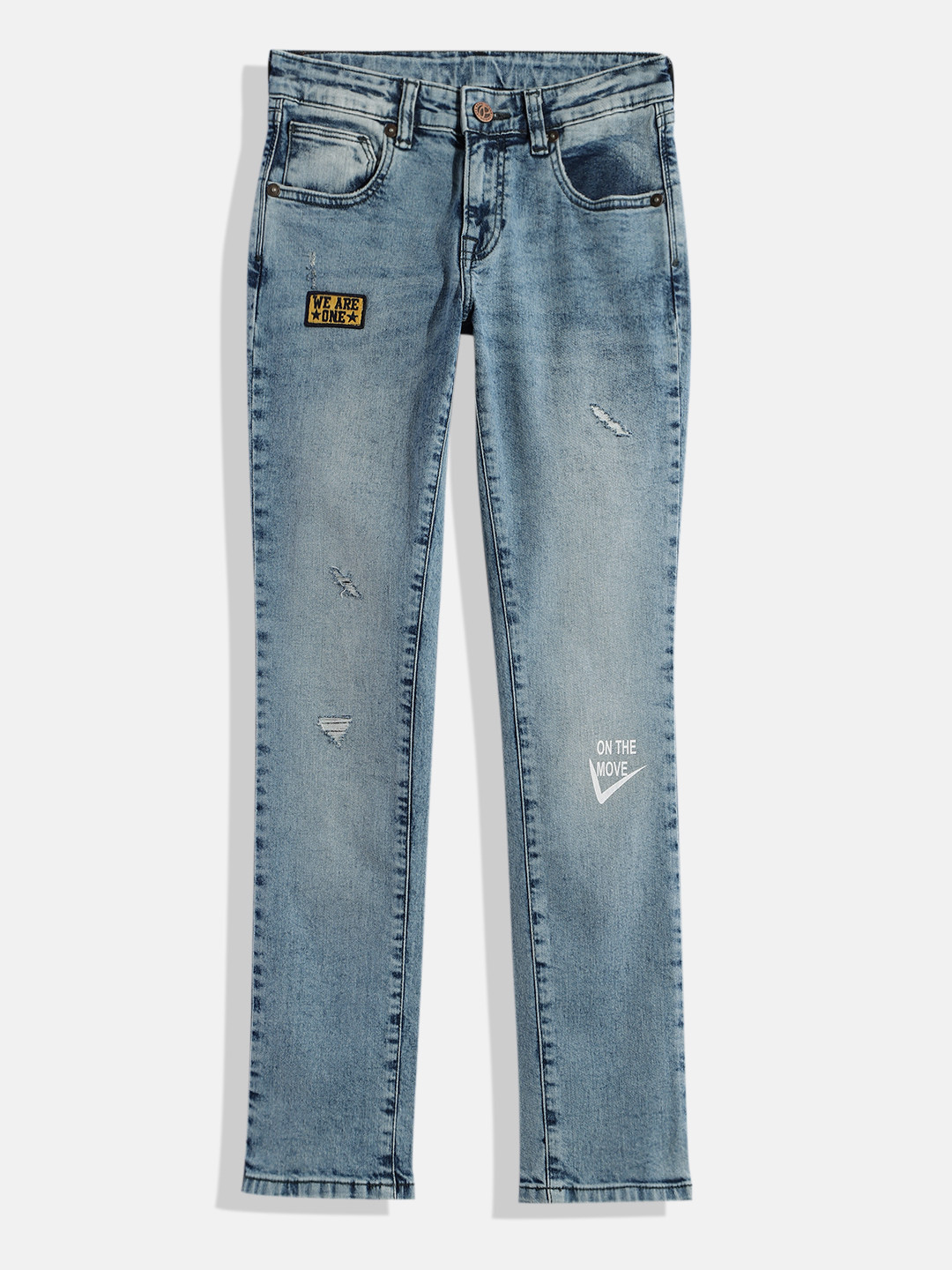 Pepe Jeans Boys Master Cashed Slim Fit Low Distress Heavy Fade Applique Stretchable Jeans