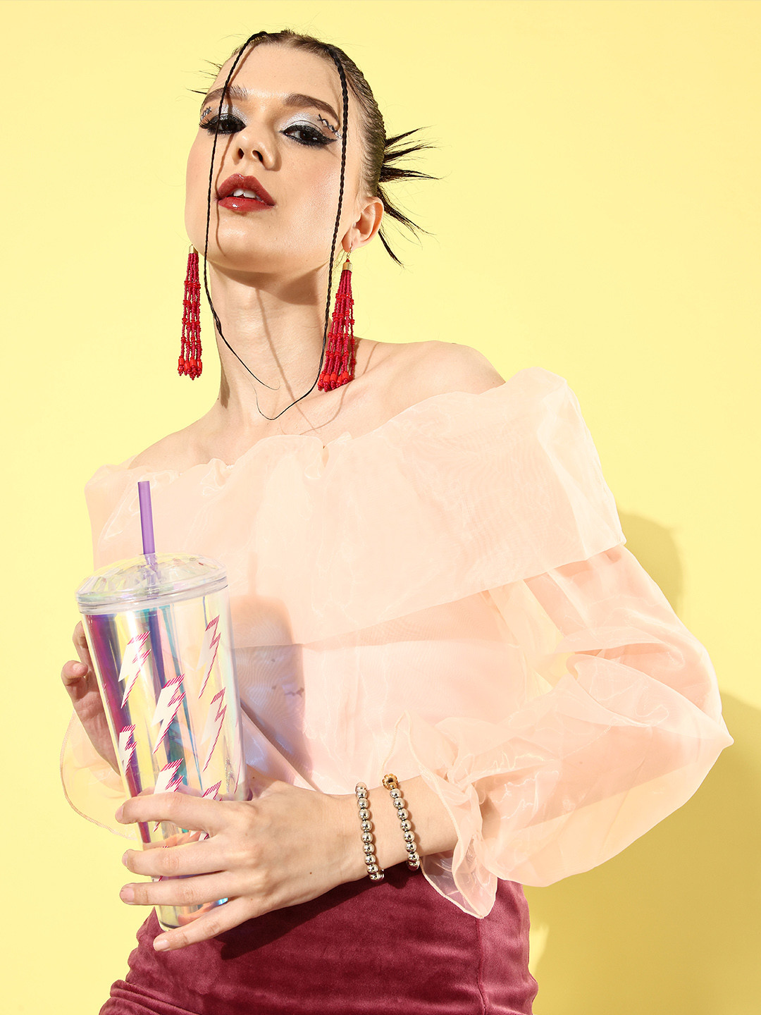 iki chic Peach Solid Such a Mesh Top