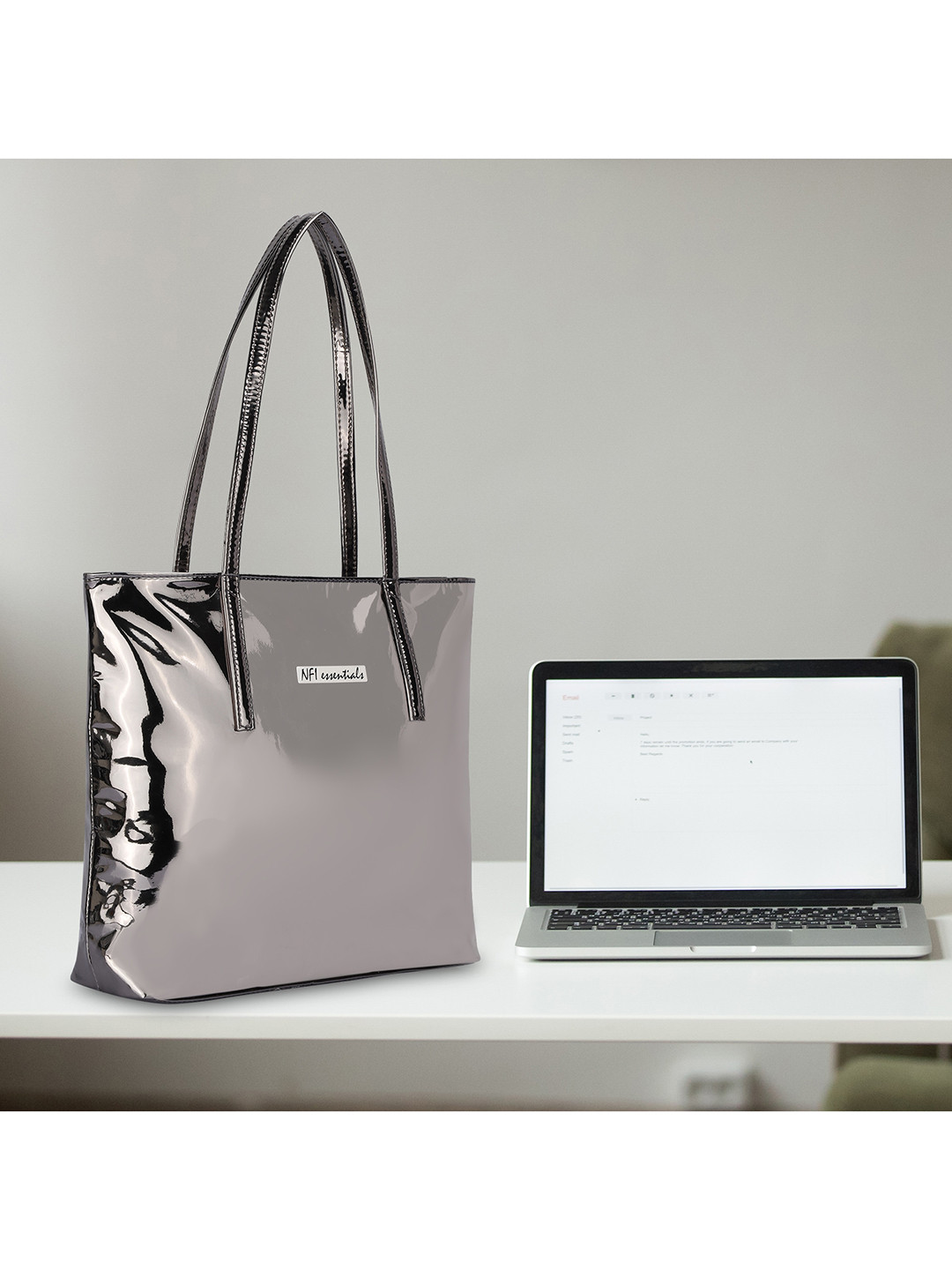 NFI essentials Silver-Toned PU Structured Shoulder Handbags