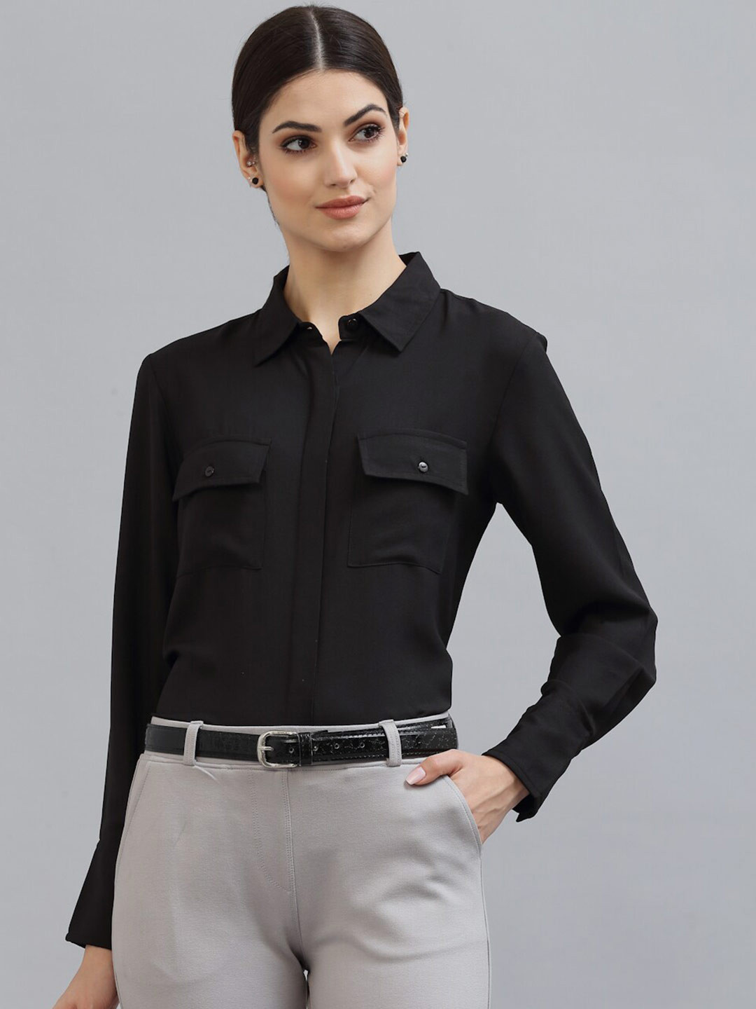 Style Quotient Women Black Formal Shirt