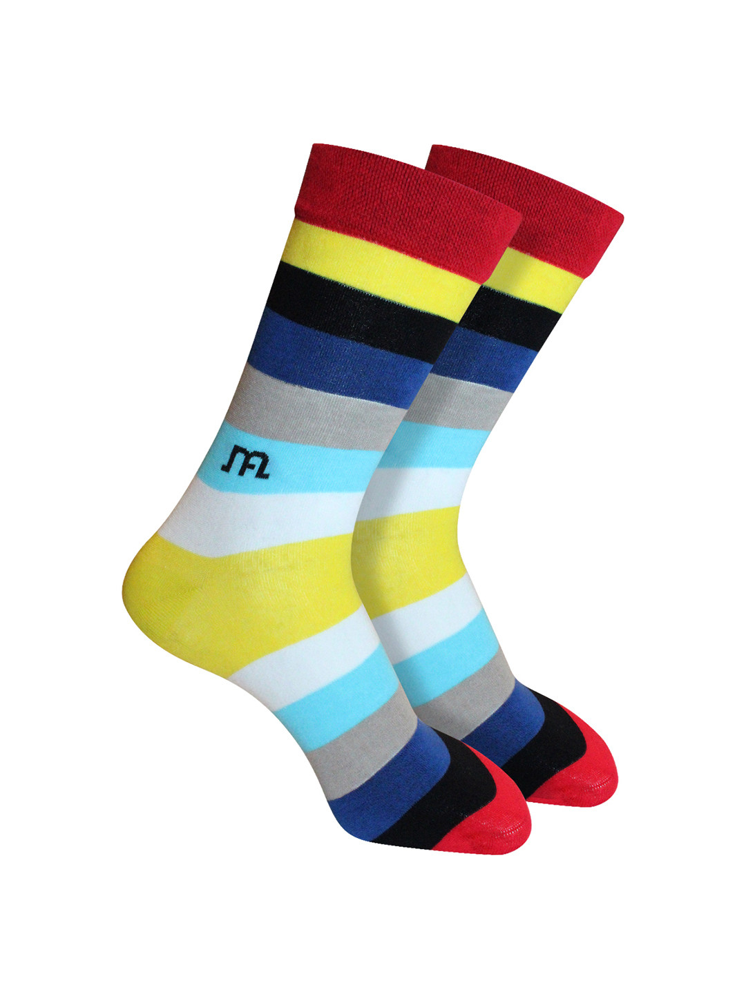 Man Arden Men Yellow & Red Striped Calf Length Socks