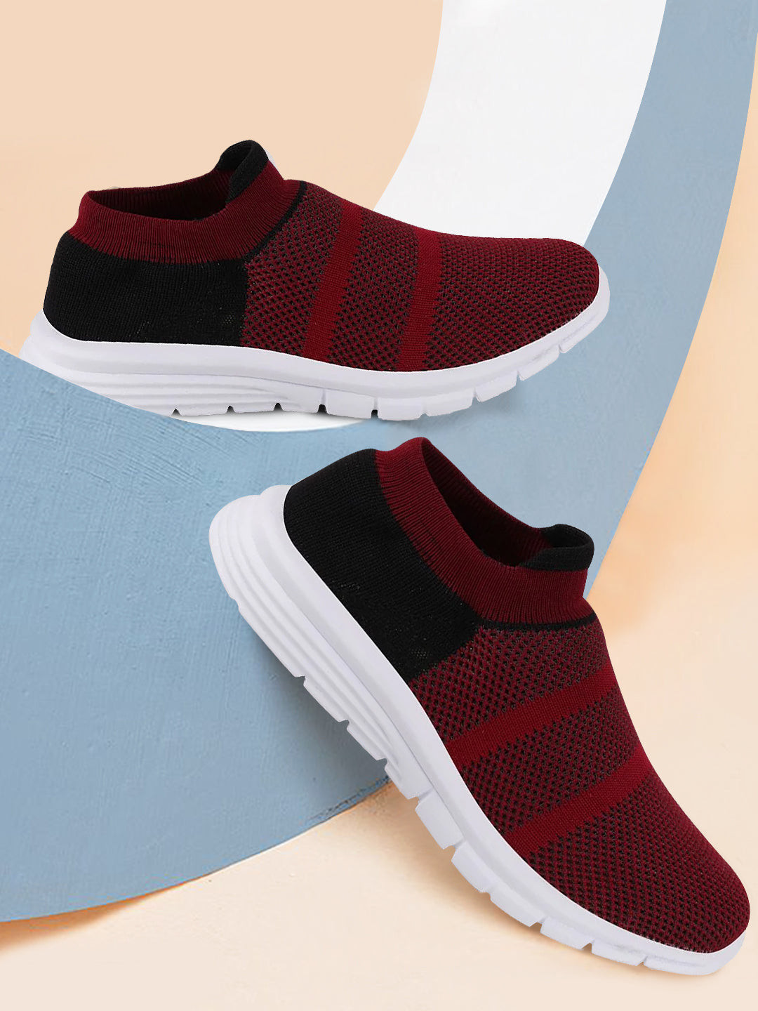 FAUSTO Women Maroon Mesh Walking Non-Marking Shoes