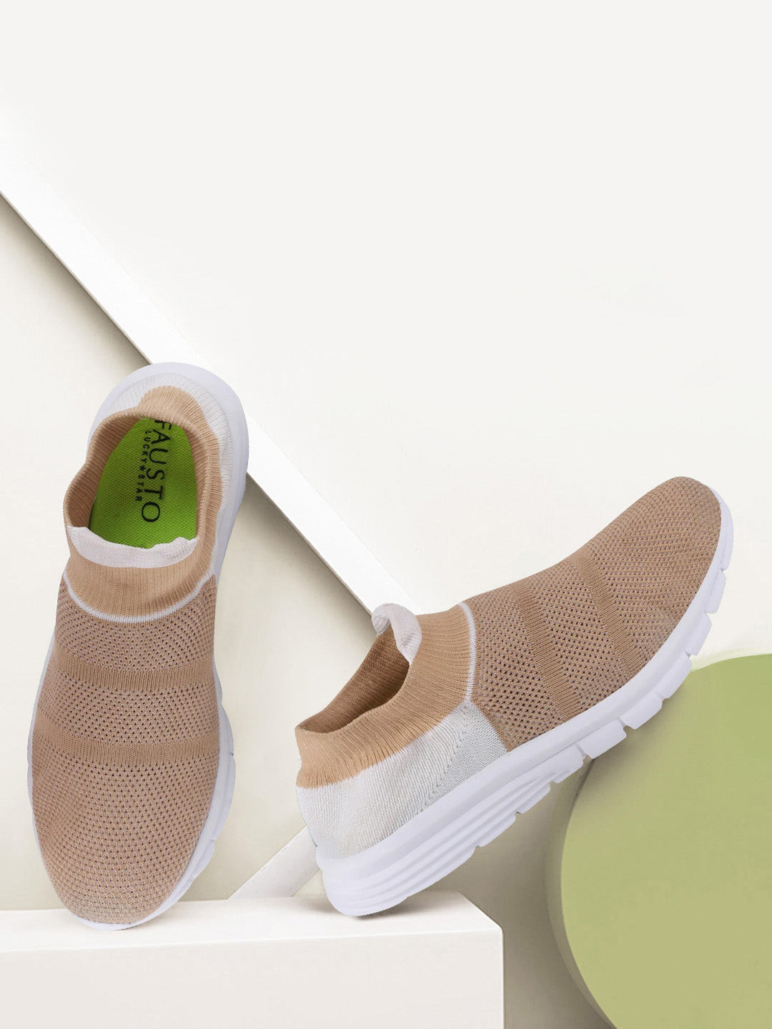 FAUSTO Women Beige Mesh Non-Marking Walking Shoes