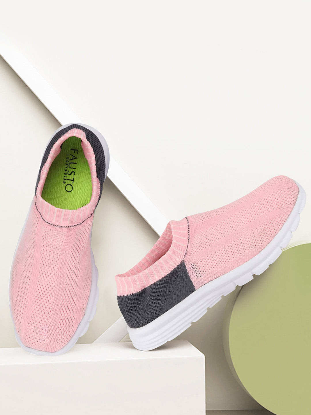 FAUSTO Women Pink Mesh Walking Non-Marking Sports Shoes