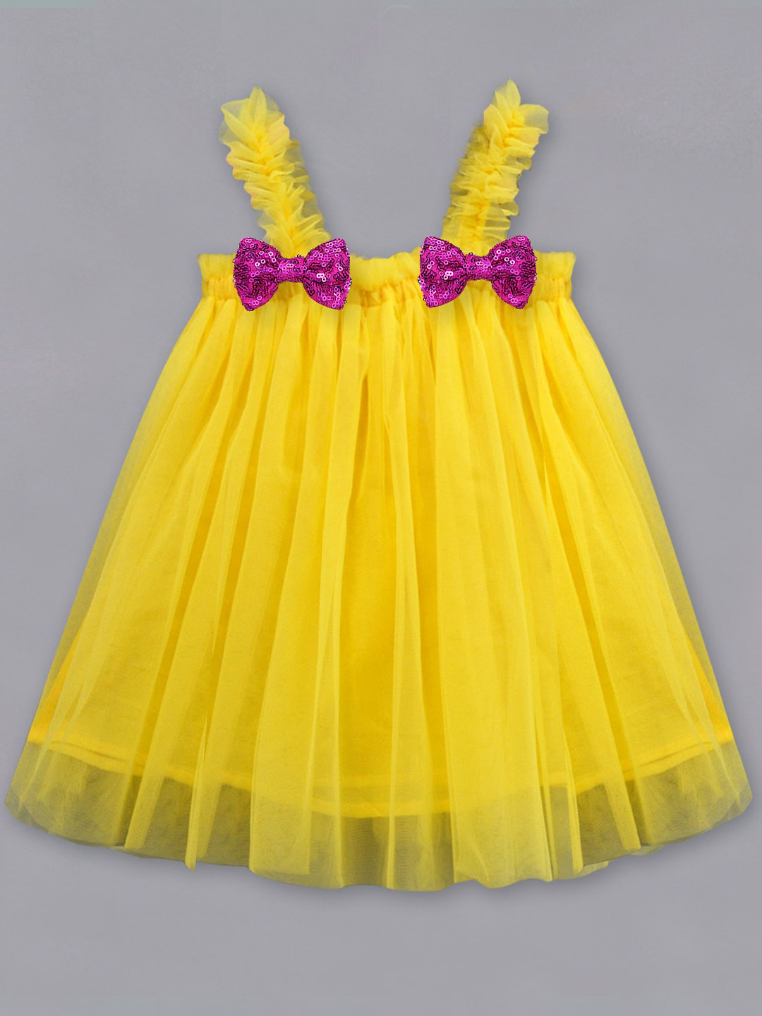 A T U N Yellow Net A-Line Dress