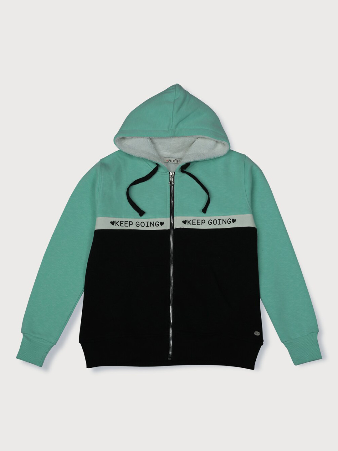 Palm Tree Girls Green Black Colourblocked Sporty Jacket