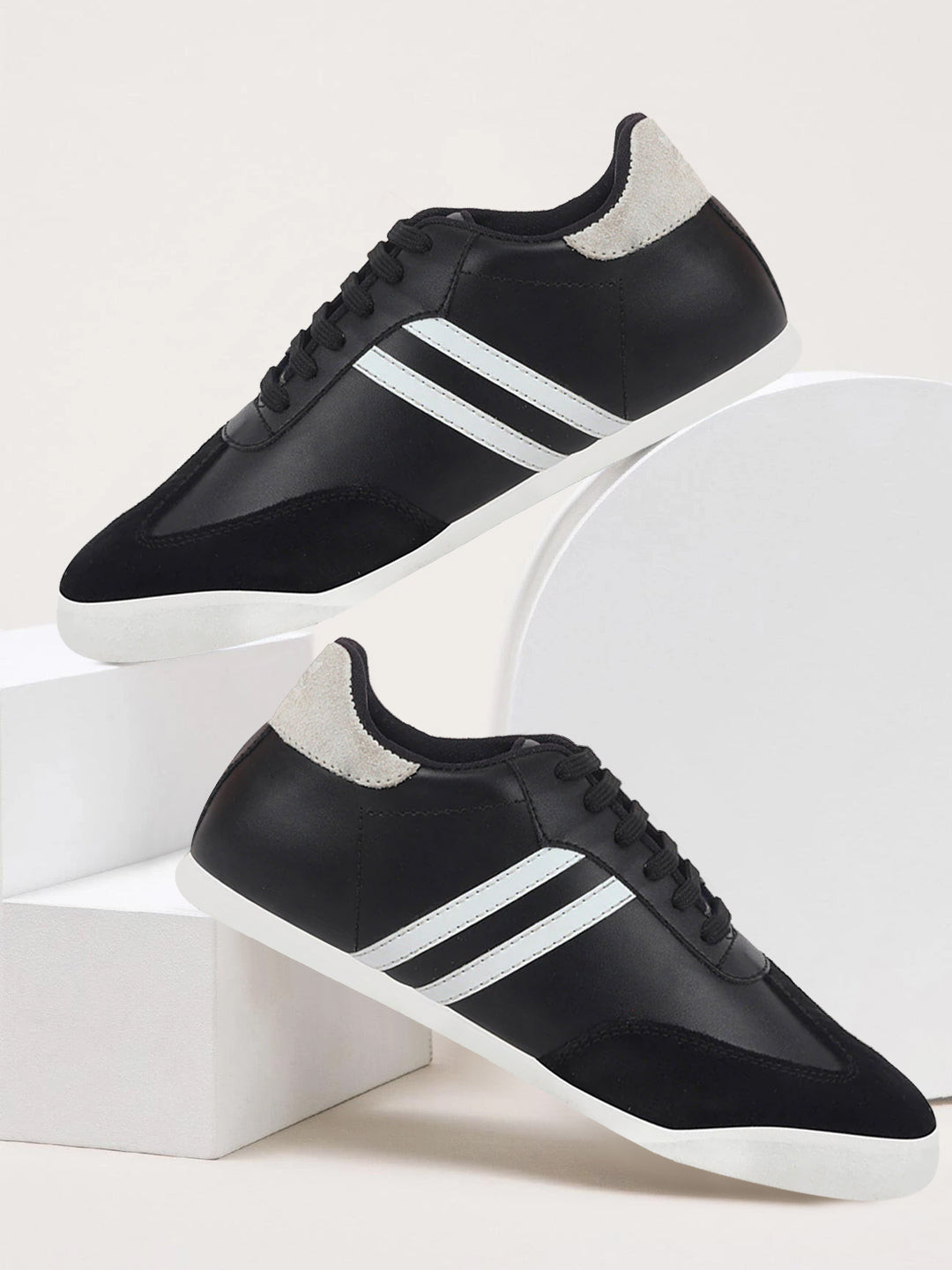 FAUSTO Men Black Lace Up PU Sneakers